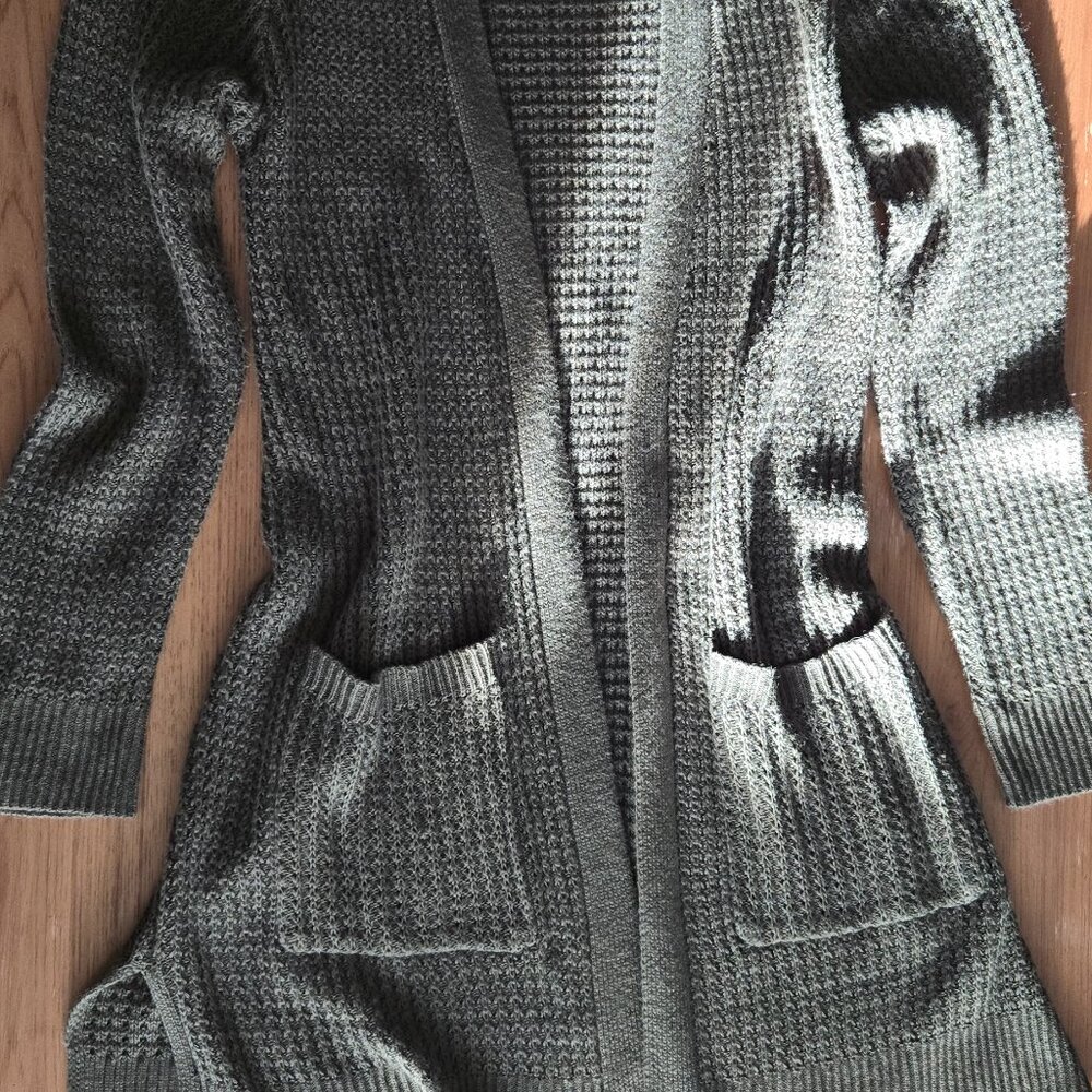 Market & Spruce Waffle Knit Cardigan | Size S | Olive Green Open Front - Picture 4 of 5